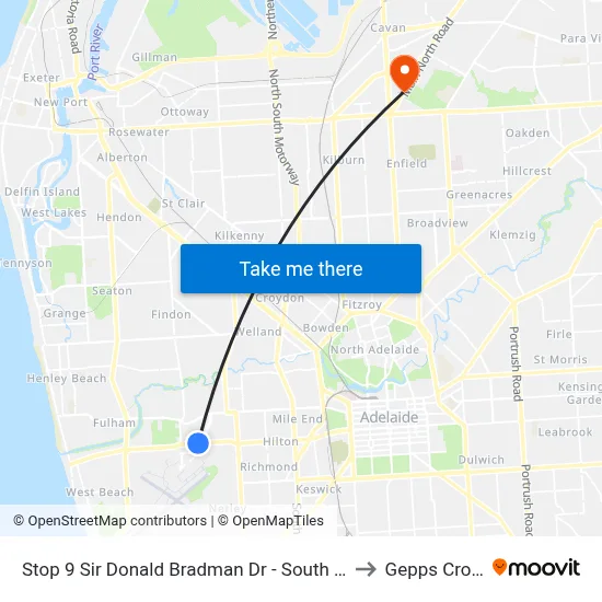 Stop 9 Sir Donald Bradman Dr - South side to Gepps Cross map