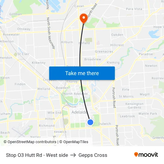 Stop O3 Hutt Rd - West side to Gepps Cross map