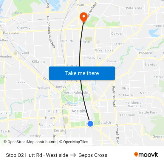 Stop O2 Hutt Rd - West side to Gepps Cross map