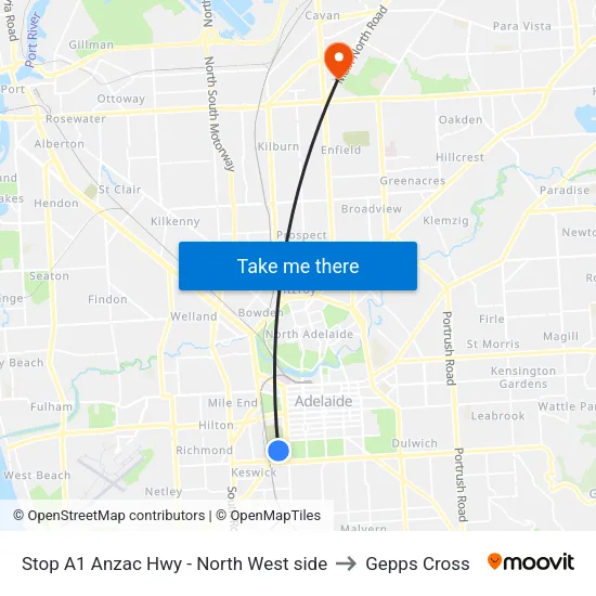 Stop A1 Anzac Hwy - North West side to Gepps Cross map