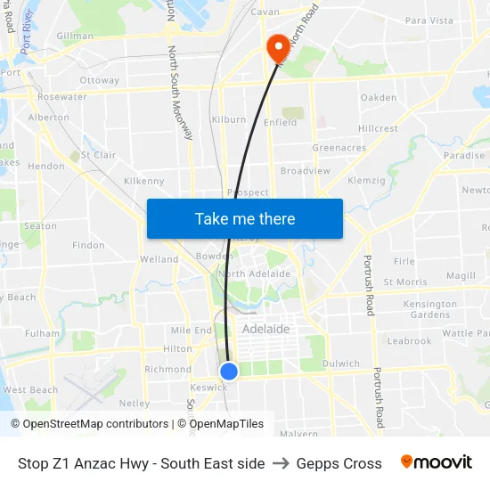 Stop Z1 Anzac Hwy - South East side to Gepps Cross map