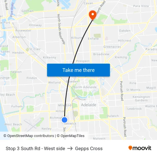Stop 3 South Rd - West side to Gepps Cross map