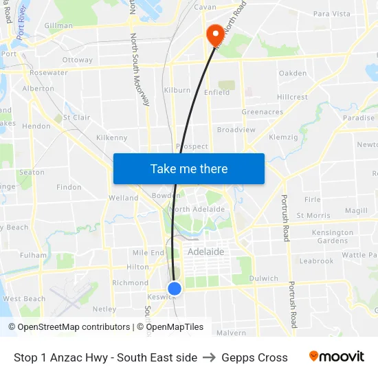 Stop 1 Anzac Hwy - South East side to Gepps Cross map