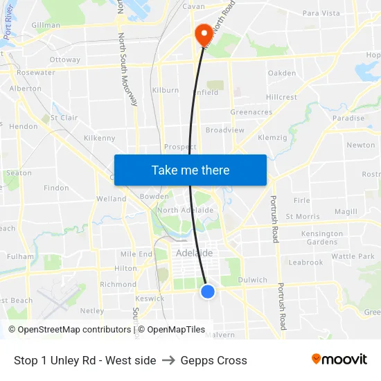 Stop 1 Unley Rd - West side to Gepps Cross map