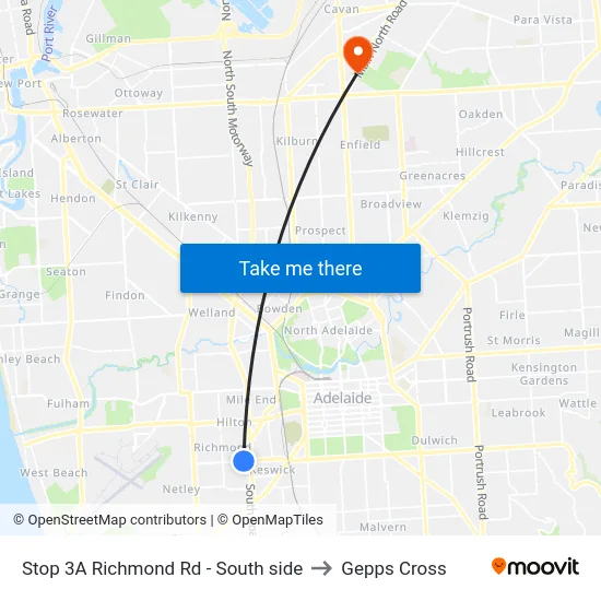 Stop 3A Richmond Rd - South side to Gepps Cross map