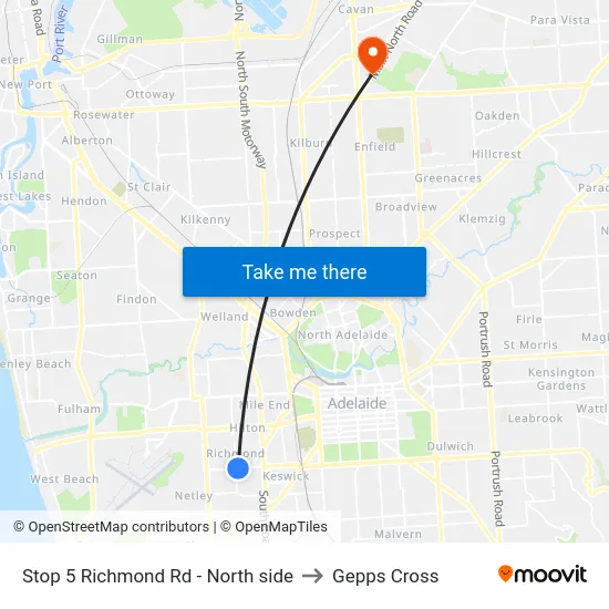 Stop 5 Richmond Rd - North side to Gepps Cross map