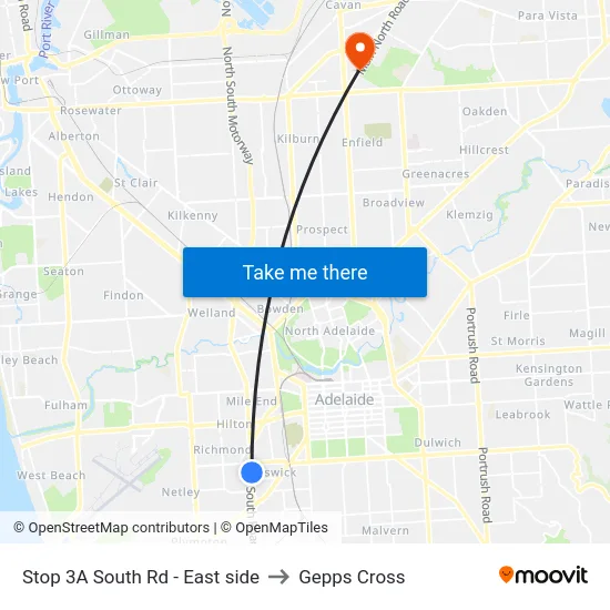 Stop 3A South Rd - East side to Gepps Cross map