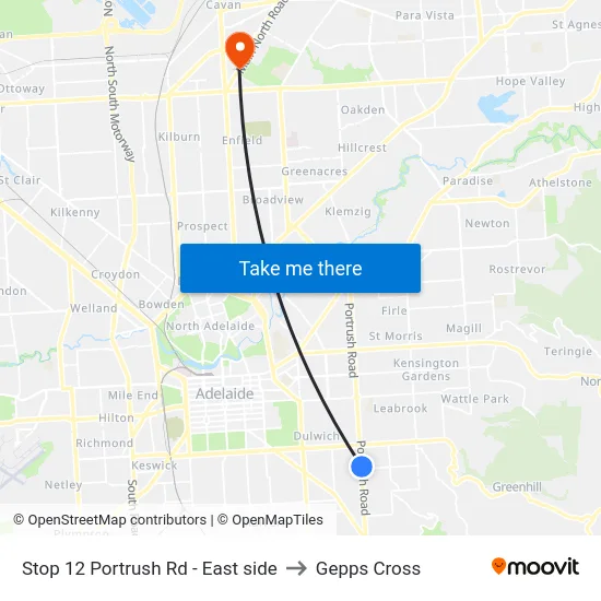 Stop 12 Portrush Rd - East side to Gepps Cross map