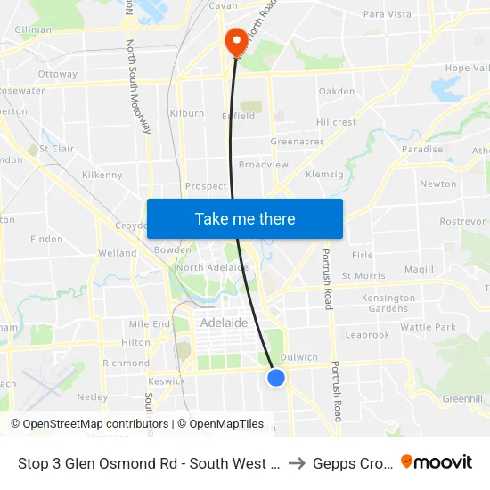 Stop 3 Glen Osmond Rd - South West side to Gepps Cross map