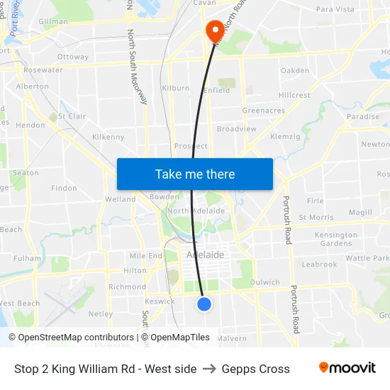 Stop 2 King William Rd - West side to Gepps Cross map