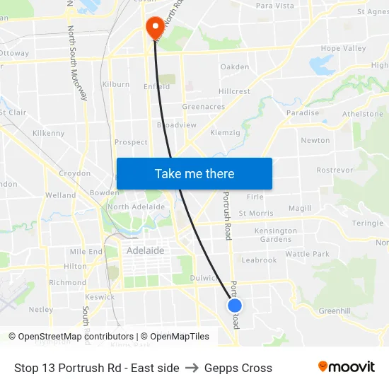 Stop 13 Portrush Rd - East side to Gepps Cross map