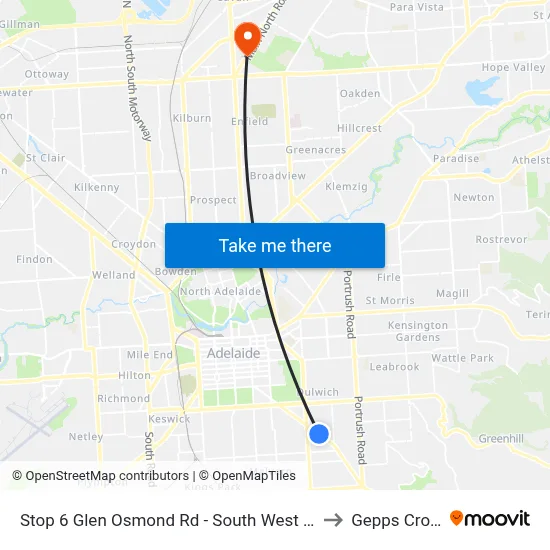 Stop 6 Glen Osmond Rd - South West side to Gepps Cross map