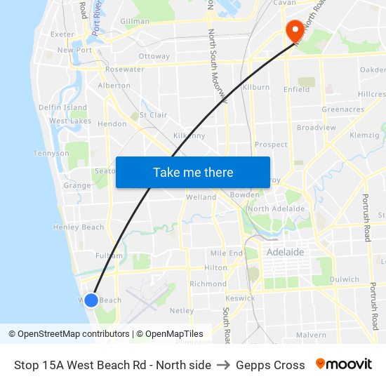 Stop 15A West Beach Rd - North side to Gepps Cross map