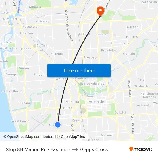 Stop 8H Marion Rd - East side to Gepps Cross map