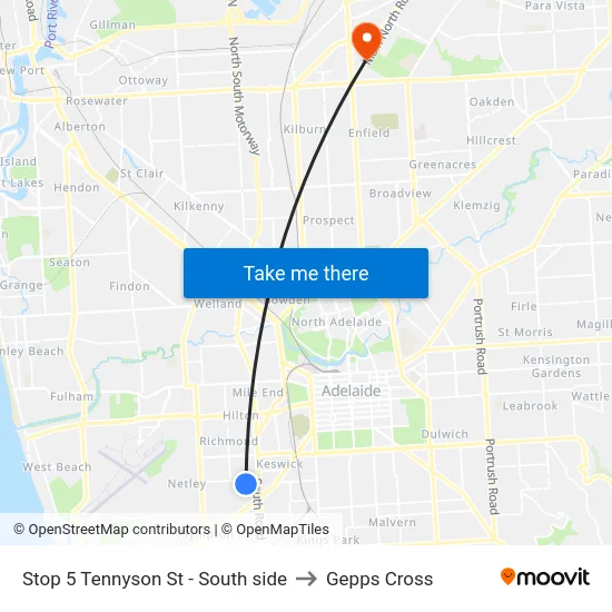 Stop 5 Tennyson St - South side to Gepps Cross map