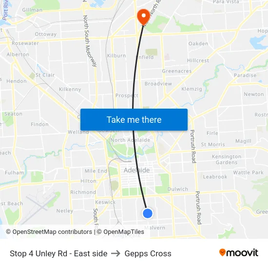 Stop 4 Unley Rd - East side to Gepps Cross map