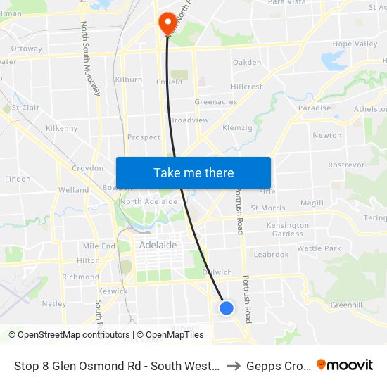 Stop 8 Glen Osmond Rd - South West side to Gepps Cross map