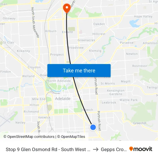 Stop 9 Glen Osmond Rd - South West side to Gepps Cross map
