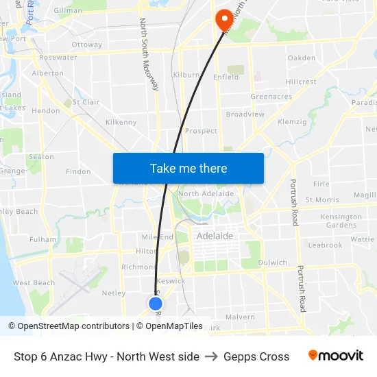 Stop 6 Anzac Hwy - North West side to Gepps Cross map