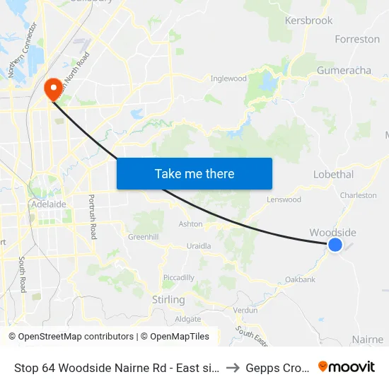 Stop 64 Woodside Nairne Rd - East side to Gepps Cross map