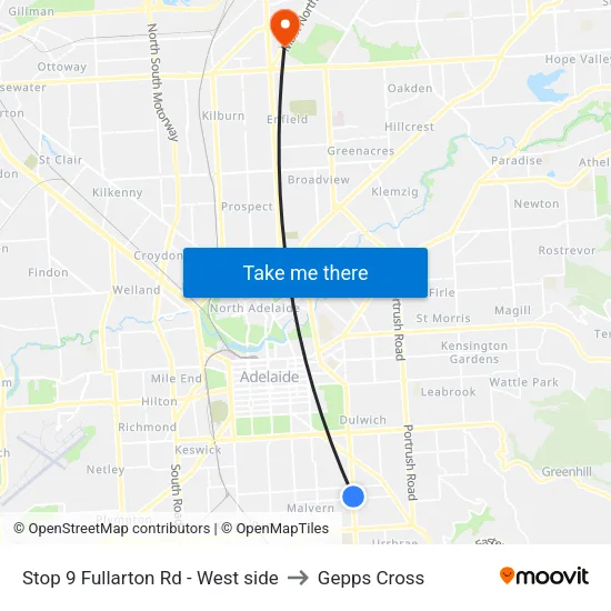 Stop 9 Fullarton Rd - West side to Gepps Cross map