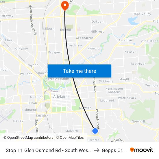 Stop 11 Glen Osmond Rd - South West side to Gepps Cross map