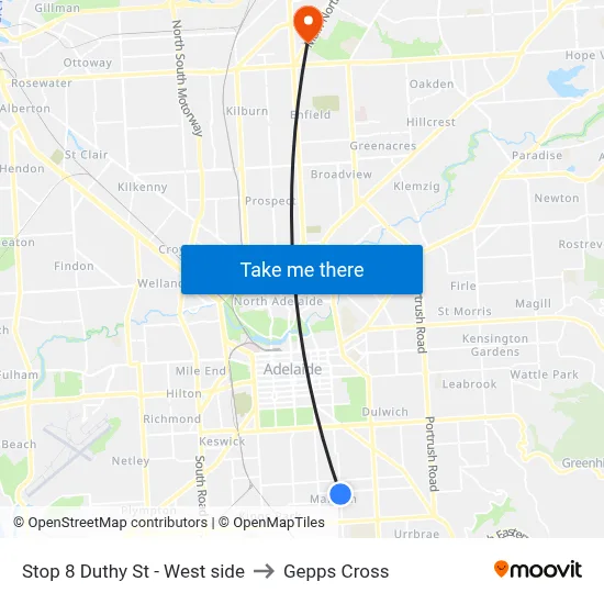 Stop 8 Duthy St - West side to Gepps Cross map