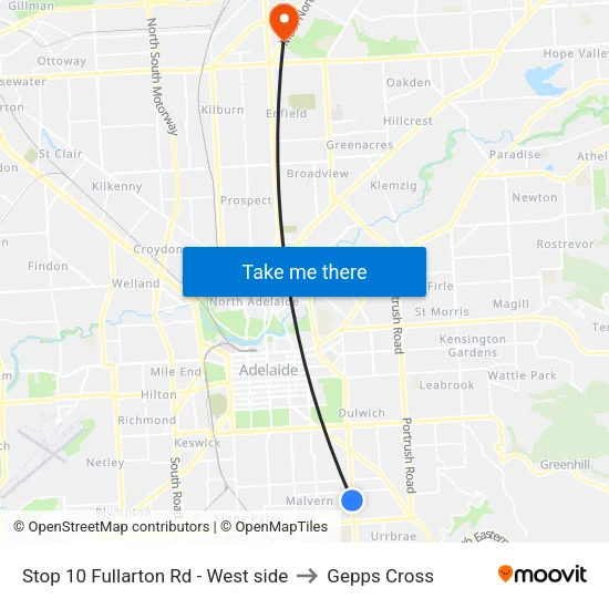 Stop 10 Fullarton Rd - West side to Gepps Cross map