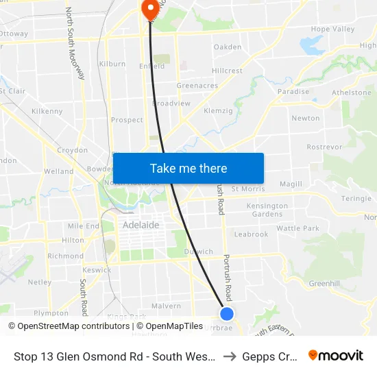 Stop 13 Glen Osmond Rd - South West side to Gepps Cross map