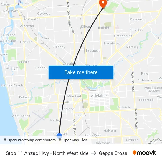Stop 11 Anzac Hwy - North West side to Gepps Cross map