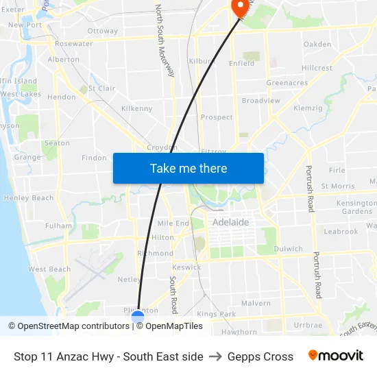 Stop 11 Anzac Hwy - South East side to Gepps Cross map