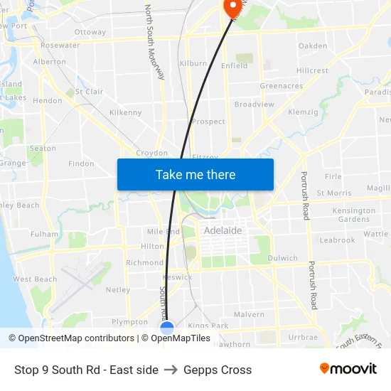 Stop 9 South Rd - East side to Gepps Cross map