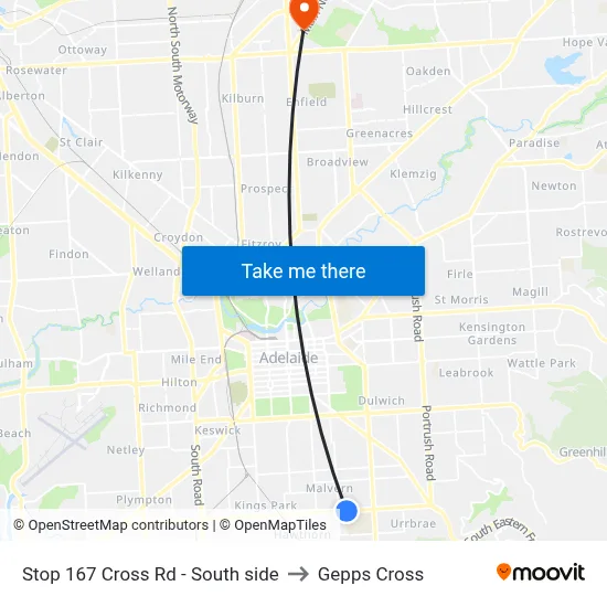 Stop 167 Cross Rd - South side to Gepps Cross map