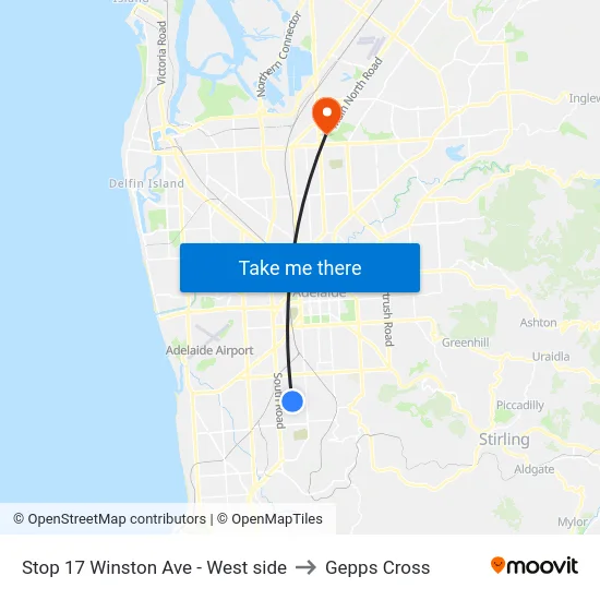 Stop 17 Winston Ave - West side to Gepps Cross map