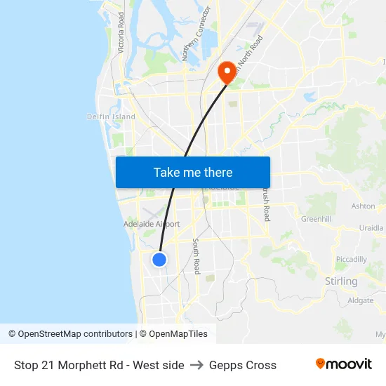 Stop 21 Morphett Rd - West side to Gepps Cross map