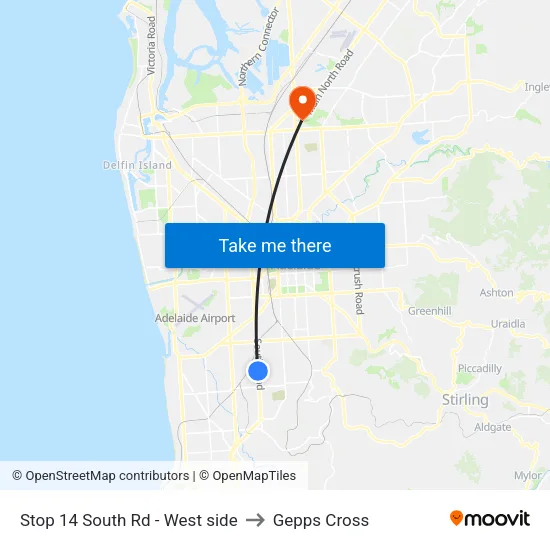 Stop 14 South Rd - West side to Gepps Cross map