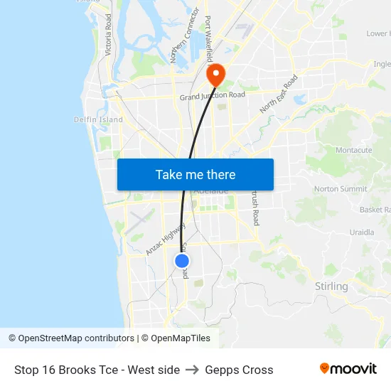 Stop 16 Brooks Tce - West side to Gepps Cross map