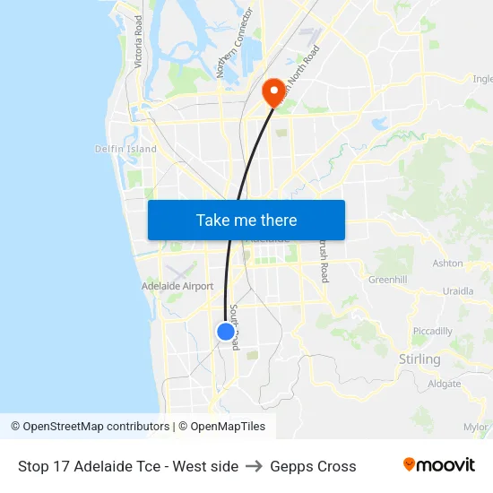 Stop 17 Adelaide Tce - West side to Gepps Cross map