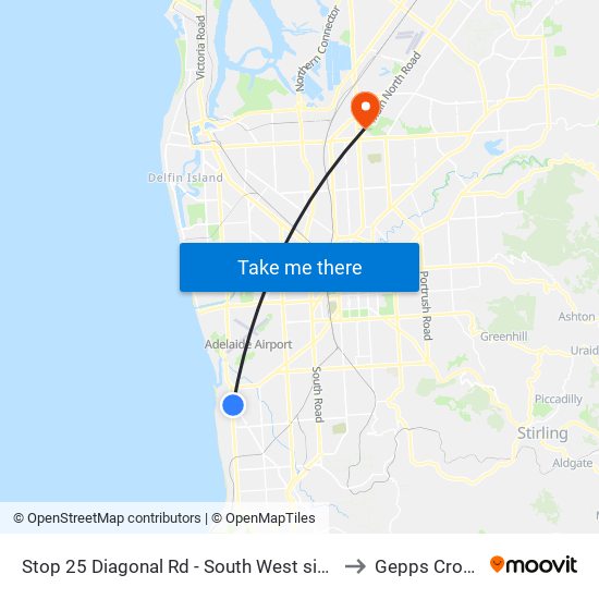 Stop 25 Diagonal Rd - South West side to Gepps Cross map