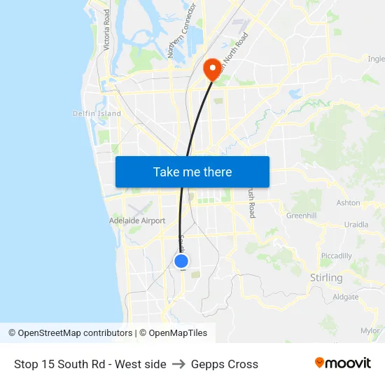 Stop 15 South Rd - West side to Gepps Cross map