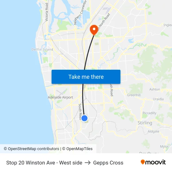 Stop 20 Winston Ave - West side to Gepps Cross map