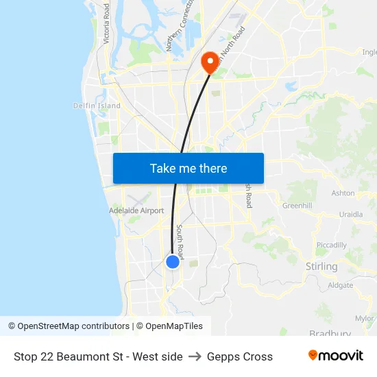 Stop 22 Beaumont St - West side to Gepps Cross map