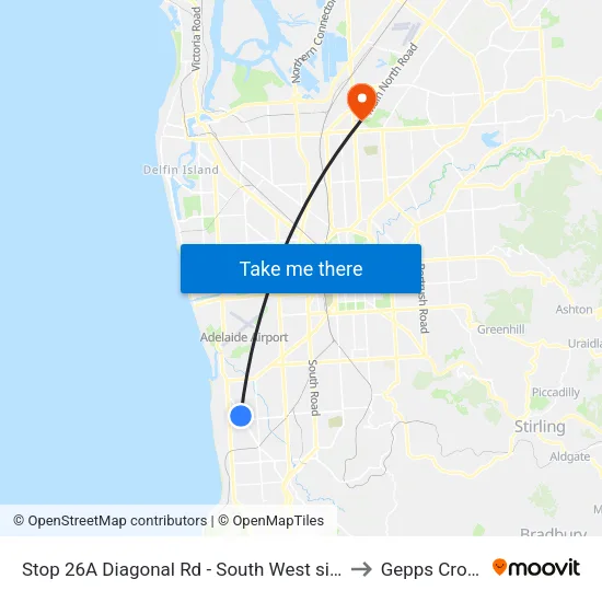 Stop 26A Diagonal Rd - South West side to Gepps Cross map
