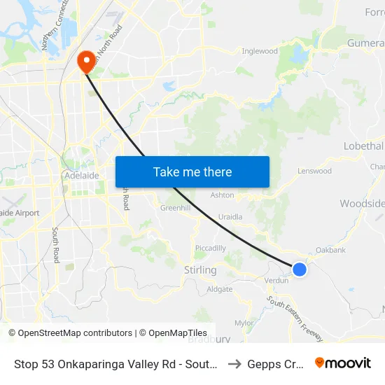 Stop 53 Onkaparinga Valley Rd - South side to Gepps Cross map
