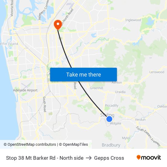 Stop 38 Mt Barker Rd - North side to Gepps Cross map