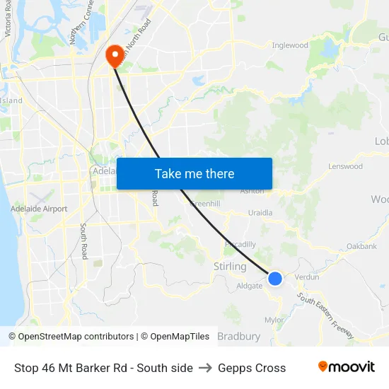 Stop 46 Mt Barker Rd - South side to Gepps Cross map