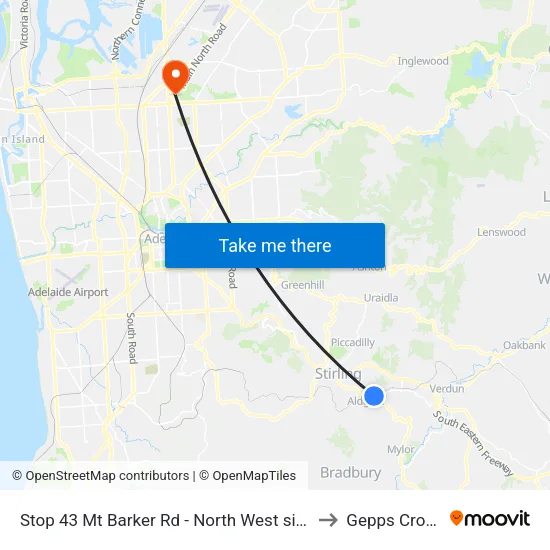 Stop 43 Mt Barker Rd - North West side to Gepps Cross map