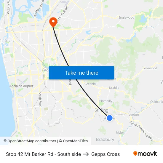 Stop 42 Mt Barker Rd - South side to Gepps Cross map