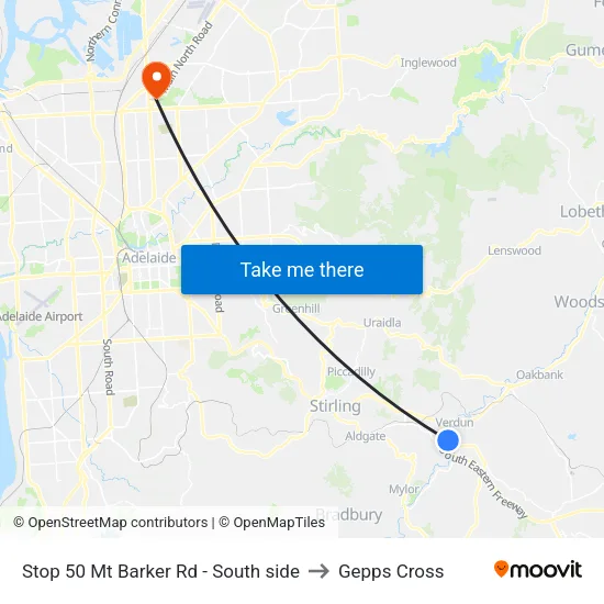 Stop 50 Mt Barker Rd - South side to Gepps Cross map