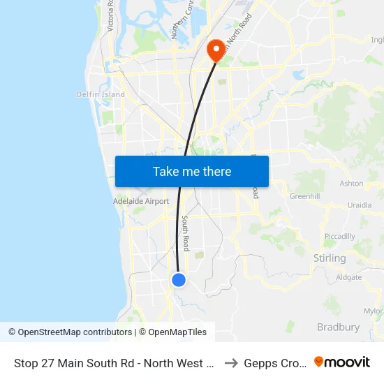 Stop 27 Main South Rd - North West side to Gepps Cross map